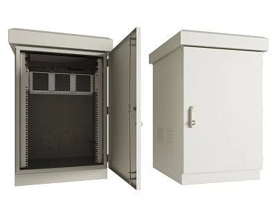 Industrial Electrical Control Cabinet White Open Door Showing Internal Mounting Brackets And Closed State 3d model