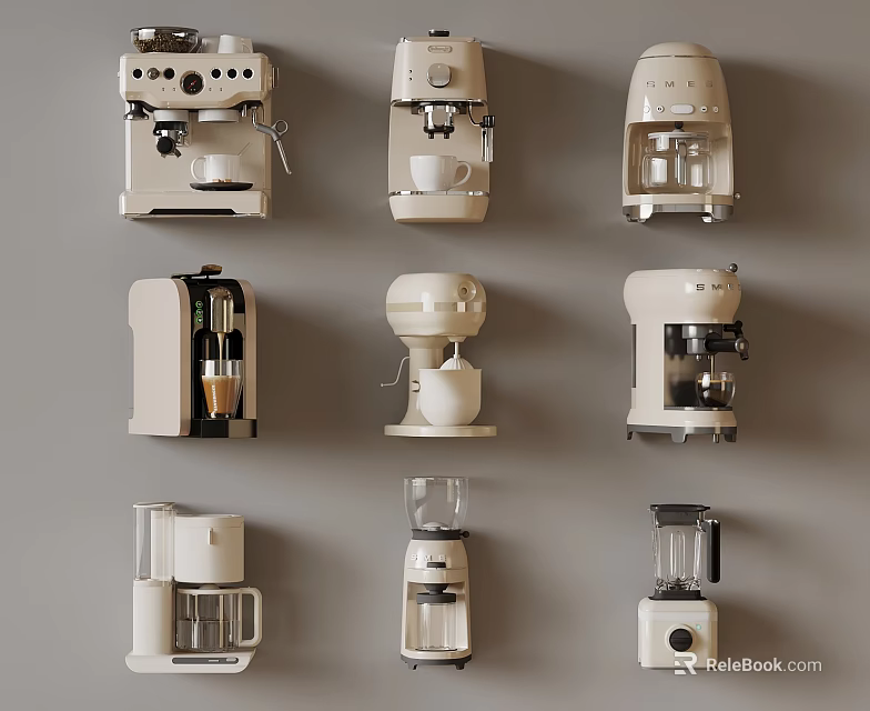 Modern Kitchen Appliances Collection With Various Types And Neutral Designs 3d model