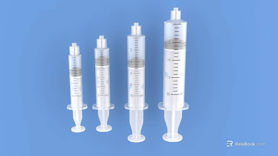 Clear Medical Device Syringes With Various Sizes Transparent Barrels And Graduated Markings 3d model 