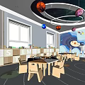 Modern Kindergarten Science and Technology Classroom Kindergarten Classroom Learning Tables and Chairs Science and Technology Modeling Wall 3d model