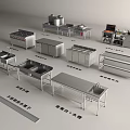 Stainless Steel Industrial Kitchen Equipment With Worktables Sinks Stoves And Cabinets