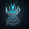 Cartoon Style Magical Pedestal With Intricate Design Glowing Blue Crystal And Sword
