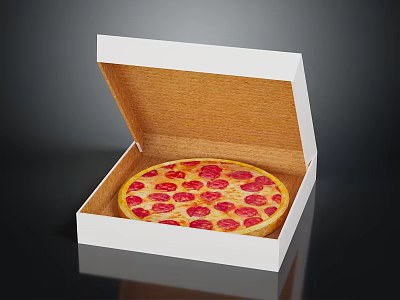 Open White Pizza Box Containing Fresh Pepperoni Pizza With Red Toppings 3d model
