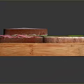 Fresh Sandwich with Sliced Bread Ham and Cucumber on Wooden Cutting Board