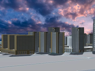 Modern City Buildings Under Vibrant Twilight Sky And Urban Architecture Design 3d model