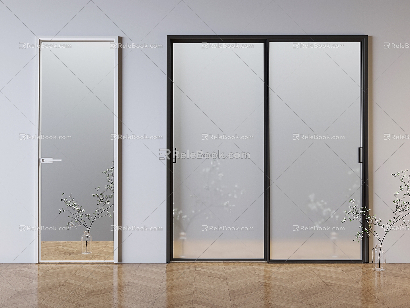 Oil sand glass sliding door glass sliding door single open flat open glass door 3d model