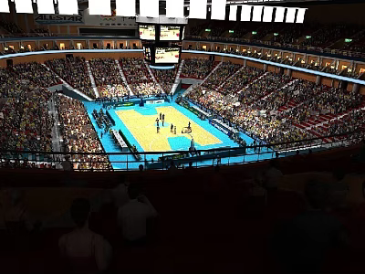 Vibrant Basketball Arena With Full Seated Spectators And Active Game On Court 3d model