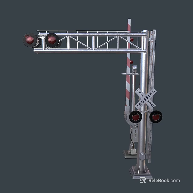 Road Facility Featuring Railroad Crossing Traffic Lights And Warning Gate 3d model 