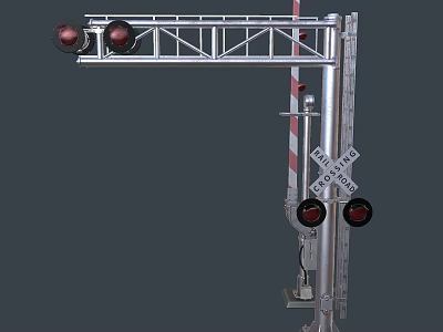 Road Facility Featuring Railroad Crossing Traffic Lights And Warning Gate 3d model