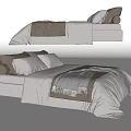 Modern Double Bed With Gray Bedding Brown Pillows And Decorative Blanket 3d model