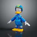 Cute Cartoon Character In Blue Outfit With Yellow Helmet Yellow Feet And Open Arms
