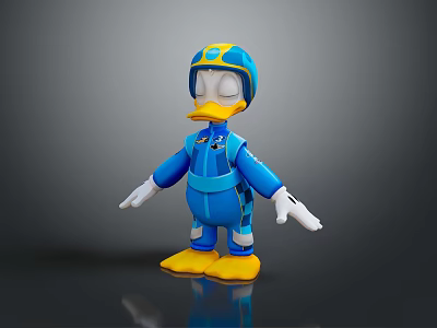 Cute Cartoon Character In Blue Outfit With Yellow Helmet Yellow Feet And Open Arms 3d model