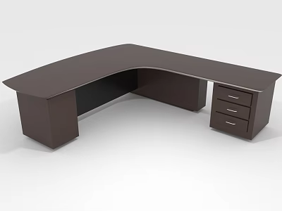 Brown L shaped Office Desk With Smooth Surface And Three Drawer Storage 3d model