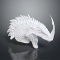White Mythical Creature Skull Model Featuring Spiked Frills Curved Horn And Intricate Surface Texture