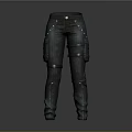 Dark Denim Utility Trousers With Multiple Pockets And Decorative Straps 3d model