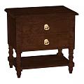 Dark Wood Bedside Table With Two Drawers Brass Handles And Lower Shelf