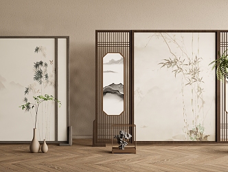 New Chinese Screen Wooden Screen Zen Screen 3d model