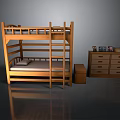 Wooden Bunk Bed Set With Mattress Ladder And Dresser Drawers