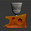 Yellow Cheese Slices with Holes on Red Mat and Silver Goblet