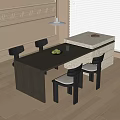 Dark Wooden Dining Table With Chairs Light Cushions Fruit Bowl Glass Window And Decorative Wall