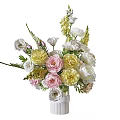 White Vase With Colorful Mixed Flowers And Green Leaves For Home Decor