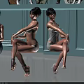 Women In White Lingerie And Top Sitting With Crossed Legs Wearing High Heels