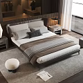 Modern Double Bed With Upholstered Headboard Nightstands Table Lamps And Area Rug