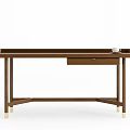 Brown Wooden Desk With Smooth Top Surface Single Drawer And Gold Metal Legs