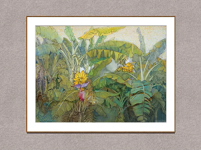 Decorative Banana Tree Painting With Large Green Leaves And Yellow Flowers 3d model