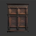 Dark Wooden Two Tier Cabinet With Intricate Carvings Drawers And Doors