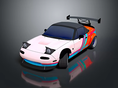 Pink Sports Car with Colorful Stripes Black Rear Spoiler and Sporty Design 3d model