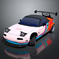 Pink Sports Car with Colorful Stripes Black Rear Spoiler and Sporty Design