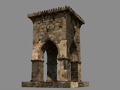Ancient Stone Architecture Structure With Arched Doorway And Historical Carvings 3d model