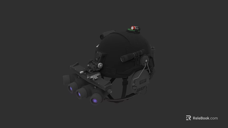 Tactical Helmet Mounted Weapon With Multi Lens Night Vision And Communication Gear 3d model 