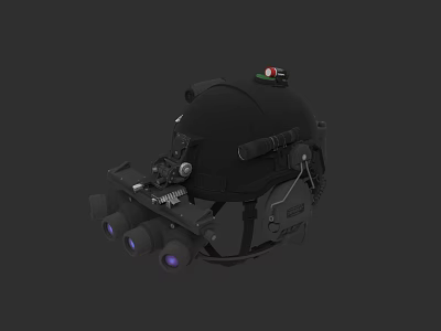 Tactical Helmet Mounted Weapon With Multi Lens Night Vision And Communication Gear 3d model