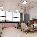 Hospital Ward Interior Featuring Medical Beds Bedside Tables And Decorative Paintings