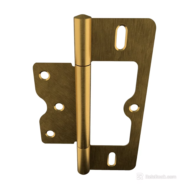 Brass Door Hinge With Metal Plates And Screw Holes For Home Hardware 3d model 