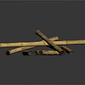 Natural Yellow Bamboo Sticks Arranged Crossed On Dark Reflective Surface