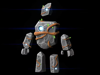 Stone Character Creature With Rocky Body Vines Green Leaves And Glowing Eyes 3d model