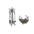 Decorative Metal Fireplace Tools Set With Wood Storage Basket and Ornate Design