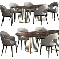 Modern Dining Table Set With Marble Top And Light Gray Metal Leg Chairs