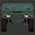 Green Military Off Road Vehicle With Roof Headlights And Red Tires