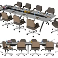 Modern Conference Table Setup With Office Chairs Water Bottles And Documents 3d model