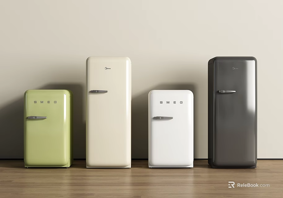 Smeg Retro Style Refrigerators In Four Colors Green Cream White And Black 3d model 
