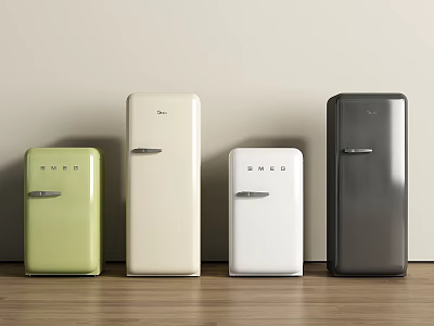 Smeg Retro Style Refrigerators In Four Colors Green Cream White And Black 3d model