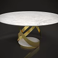 Round White Marble Dining Table With Gold Metal Strip Base Modern Design 3d model