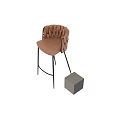 Modern Bar Stool With Woven Backrest Leather Seat And Black Metal Legs