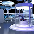 Modern Exhibition Booth Design With Circular LOGO Display And Modern Lighting Elements 3d model