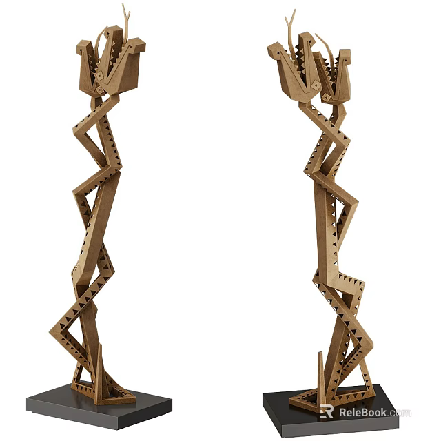 Intricate Handcrafted Wooden Sculpture Carving Featuring Geometric Interlaced Modern Art Structure Design 3d model 