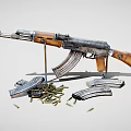 AK 47 Rifle With Magazines And Ammunition 3d model